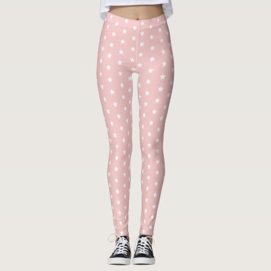 Roze en witte sterren leggings (Voorkant)