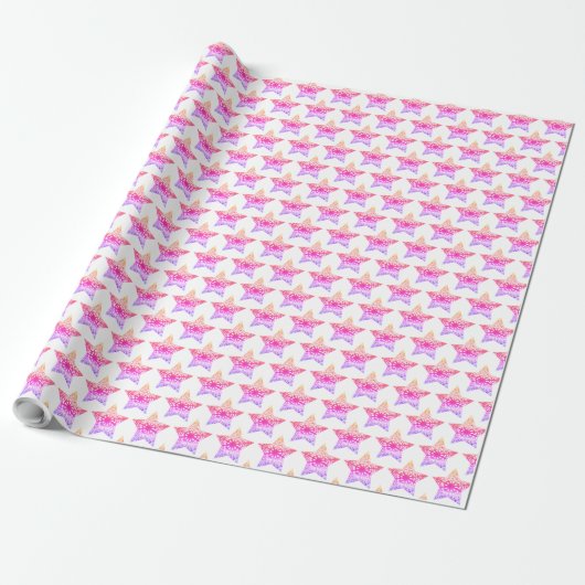 Roze en witte sterren patroon Kerstmis Elegant Cadeaupapier (Uitgerold)