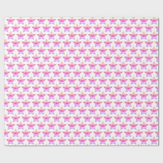 Roze en witte sterren patroon Kerstmis Elegant Cadeaupapier (Vlak)