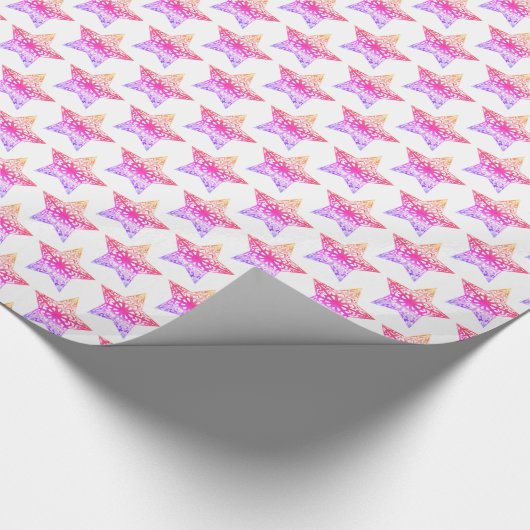 Roze en witte sterren patroon Kerstmis Elegant Cadeaupapier (Hoek)