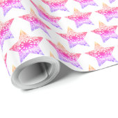Roze en witte sterren patroon Kerstmis Elegant Cadeaupapier (Rol Hoek)