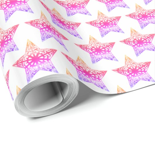 Roze en witte sterren patroon Kerstmis Elegant Cadeaupapier (Rol Hoek)