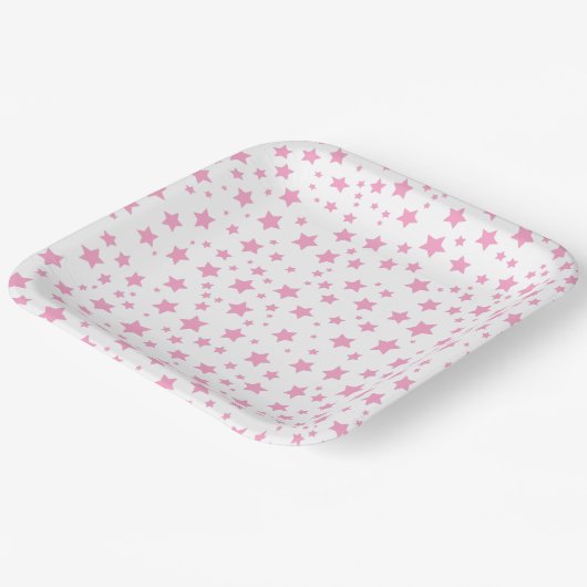 Roze en witte sterren Whimsical Celestial Party Papieren Bordje (Gebogen)