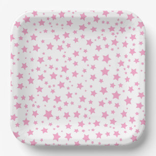 Roze en witte sterren Whimsical Celestial Party Papieren Bordje