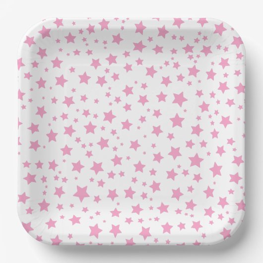 Roze en witte sterren Whimsical Celestial Party Papieren Bordje (Voorkant)