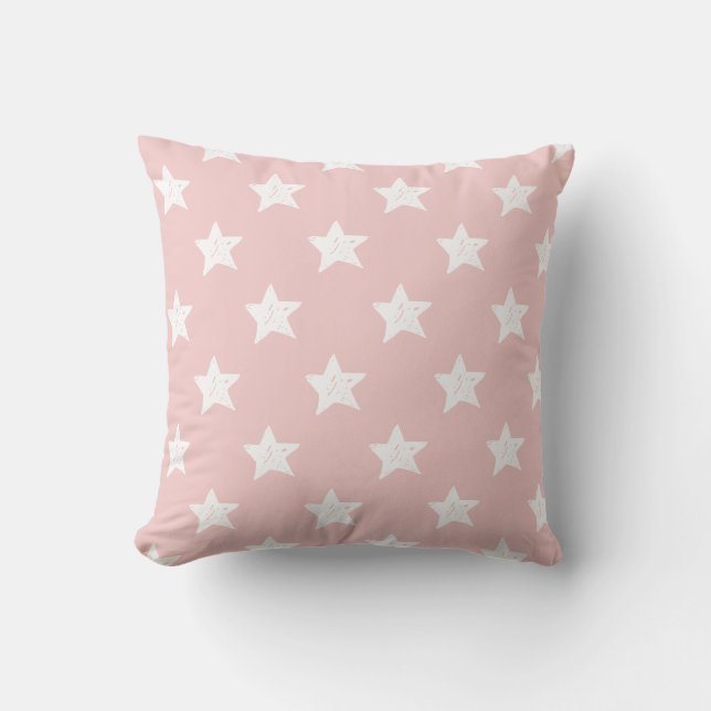 Roze en Witte Sterrenpatroon Buitenkussen (Voorkant)