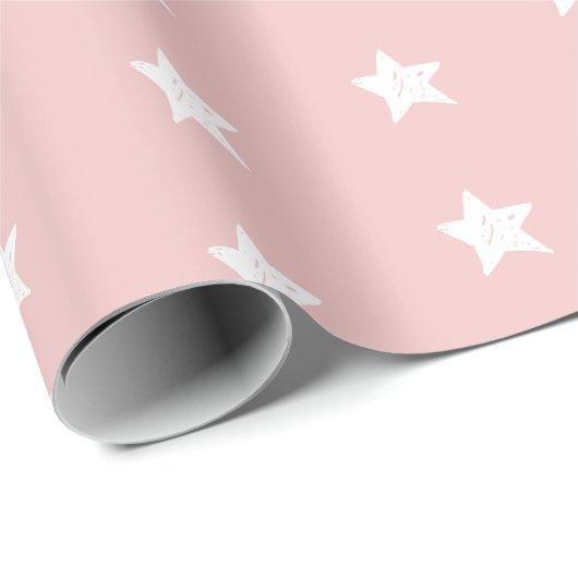 Roze en Witte Sterrenpatroon Cadeaupapier (Rol Hoek)