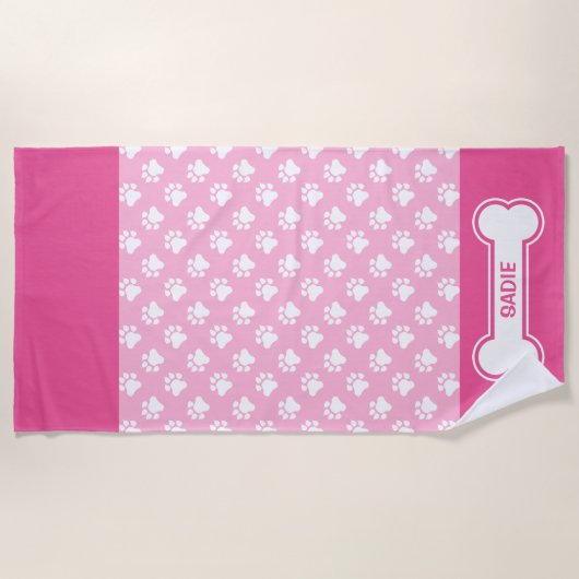 Roze en witte stiften en bonen met aangepaste naam strandlaken (Voorkant)