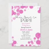 Roze en Witte Stippen Bubbles Ze Staan Op Springen Kaart (Voorkant)