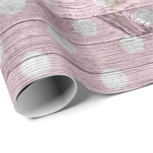 roze en witte stippen houtnerf cadeaupapier