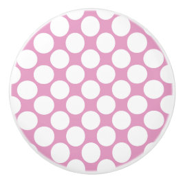 Roze en witte stippen keramische knop