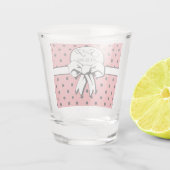 Roze en witte stippen met een boog gepersonaliseer shot glas (Achterkant)