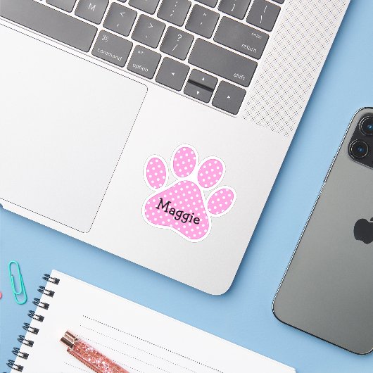 Roze en Witte Stippen Met Naam Sticker (Laptop met iPhone)