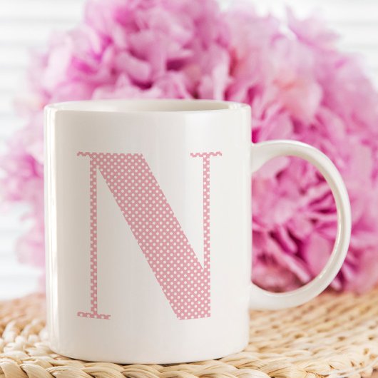 Roze en Witte Stippen Monogram Koffiemok