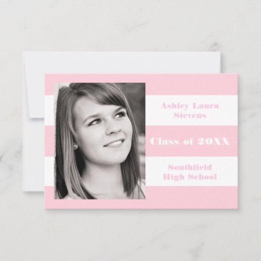 Roze en witte streep - 3x5 Afstuderen aankondiging (Voorkant)