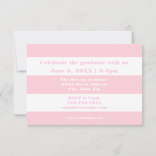Roze en witte streep - 3x5 Afstuderen aankondiging (Achterkant)