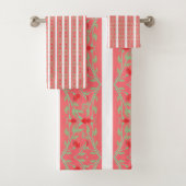 Roze en witte streep bloemenprint bad handdoek (Insitu)