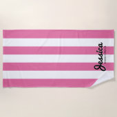 Roze en witte streep | Bruidsmeisje strandlaken (Voorkant)