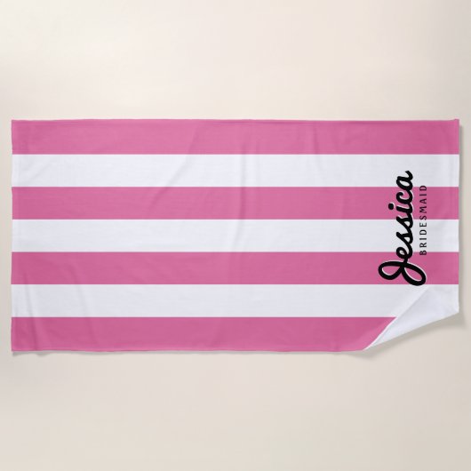 Roze en witte streep | Bruidsmeisje strandlaken (Voorkant)