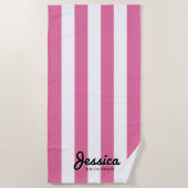 Roze en witte streep | Bruidsmeisje strandlaken (Voorkant)