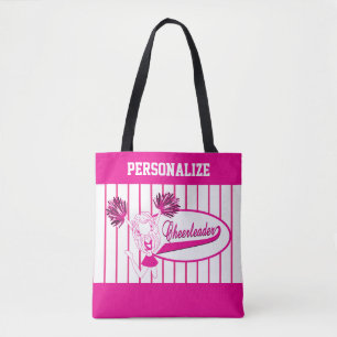 Roze en witte streep cheerleader meisje tote bag