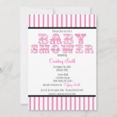 Roze en witte streep Circus Baby shower Invitati Kaart (Voorkant)