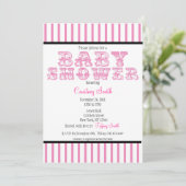 Roze en witte streep Circus Baby shower Invitati Kaart (Staand voorkant)