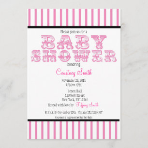 Roze en witte streep Circus Baby shower Invitati Kaart