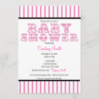 Roze en witte streep Circus Baby shower Invitati Kaart