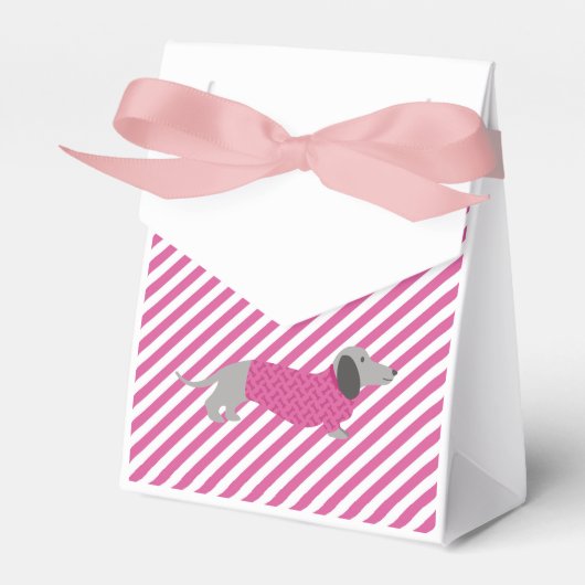 Roze en witte streep Dachshund Party Favor Bag Bedankdoosjes (Voorkant Zijde)