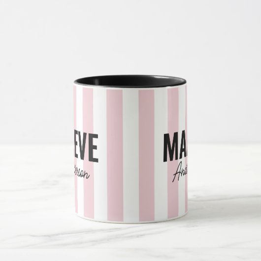 Roze en witte streep gepersonaliseerde moderne ele mok (Midden)