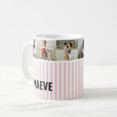 Roze en witte streep gepersonaliseerde moderne fot koffiemok (Voorkant links)