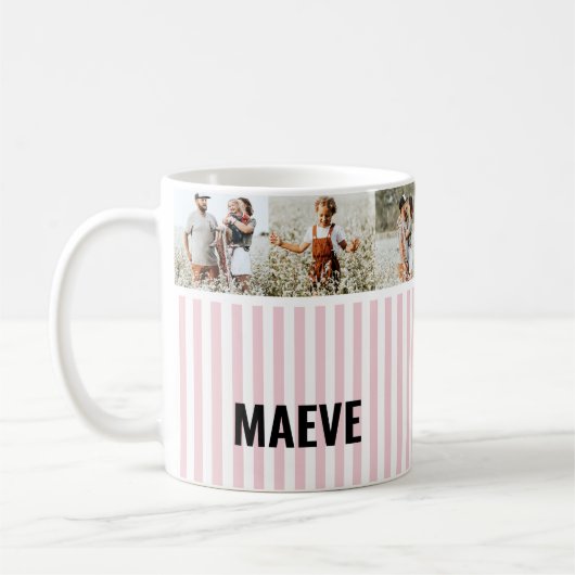 Roze en witte streep gepersonaliseerde moderne fot koffiemok (Links)