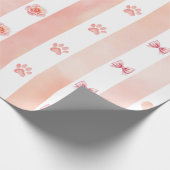 Roze en witte streep - Harten, Roos, Paw Print Cadeaupapier (Hoek)