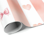 Roze en witte streep - Harten, Roos, Paw Print Cadeaupapier (Rol Hoek)