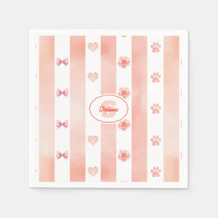 Roze en witte streep - Harten, Roos, Paw Print Servet