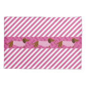 Roze en witte streep Hoesjes van de Dachshund Pill Kussensloop (Achterkant-Links)
