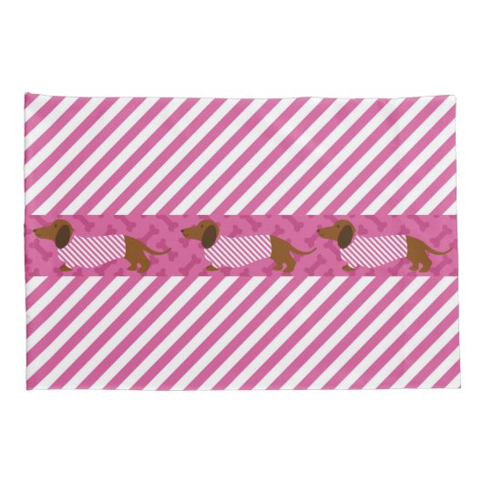 Roze en witte streep Hoesjes van de Dachshund Pill Kussensloop (Achterkant-Rechts)
