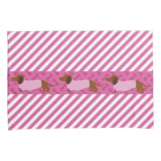Roze en witte streep Hoesjes van de Dachshund Pill Kussensloop (Voorkant-Rechts)