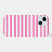 Roze en witte streep iPhone 15 case (Achterkant horizontaal)