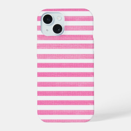 Roze en witte streep iPhone 15 case (Achterkant)