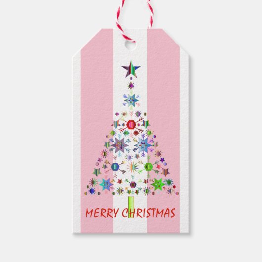 Roze en witte streep Kerstmis Groet Cadeaulabel (Voorkant)