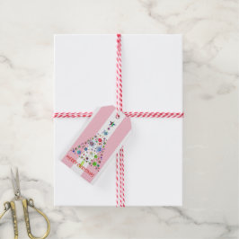 Roze en witte streep Kerstmis Groet Cadeaulabel