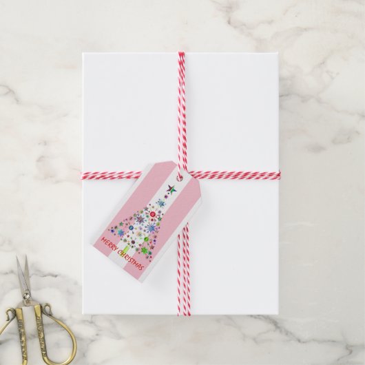 Roze en witte streep Kerstmis Groet Cadeaulabel (Met Touw)