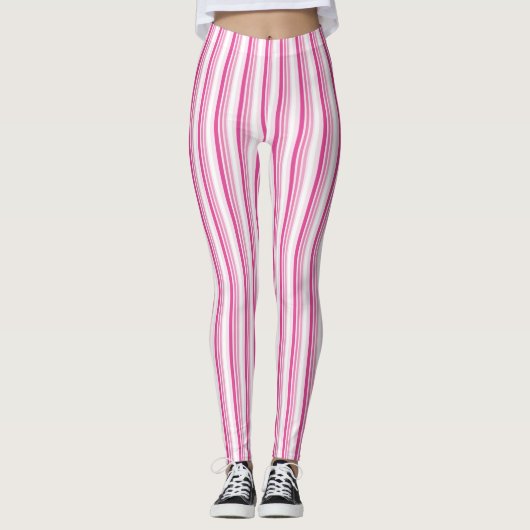 Roze en witte streep leggings (Voorkant)