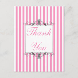 Roze en witte streep met zilver Hartelijk dank Bedankkaart
