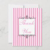 Roze en witte streep met zilver Hartelijk dank Bedankkaart (Voorkant)