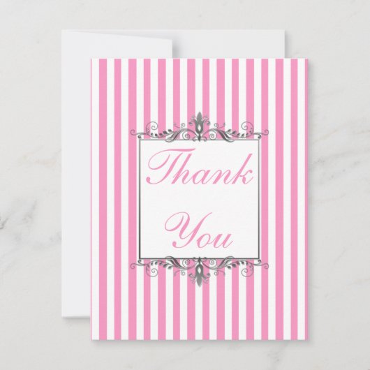 Roze en witte streep met zilver Hartelijk dank Bedankkaart (Voorkant)