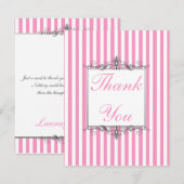 Roze en witte streep met zilver Hartelijk dank Bedankkaart (Voorkant / Achterkant)