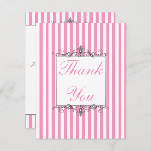 Roze en witte streep met zilver Hartelijk dank Bedankkaart (Voorkant / Achterkant)